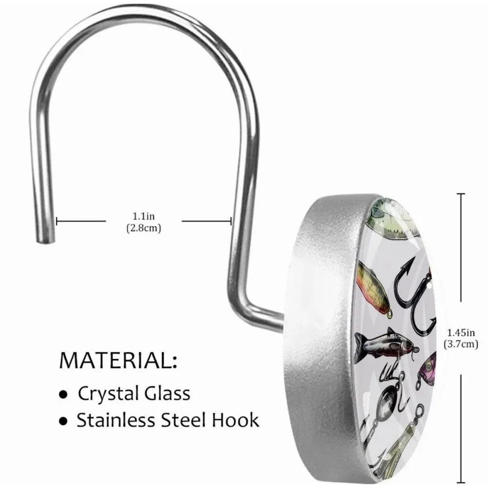 Fishing Lures Shower Curtain Hooks Rustproof Metal Decorative Rings 12 Set